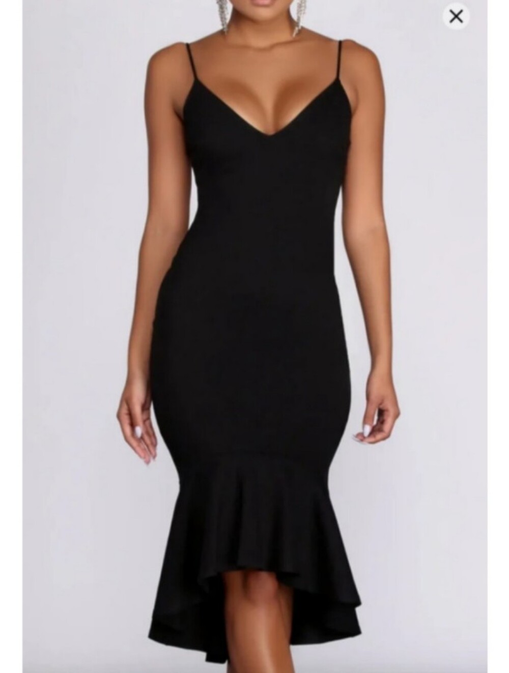 Windsor Black Mermaid Hem Midi Dress Ruffle Sweetheart High Low Wedding Party S